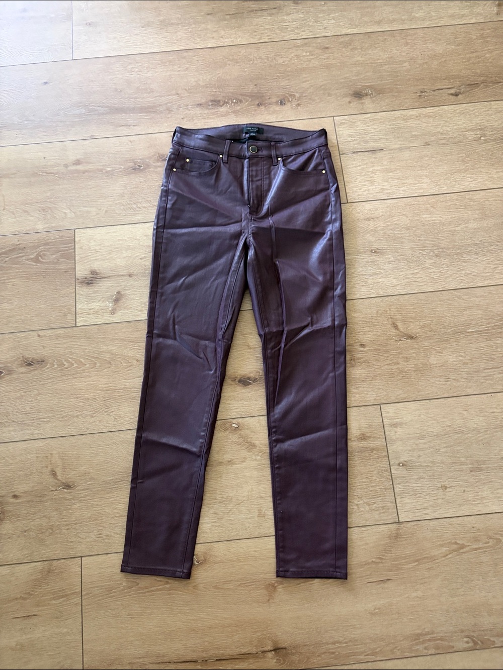 Ann Taylor Women’s Faux-Leather Skinny Pants in Deep Plum